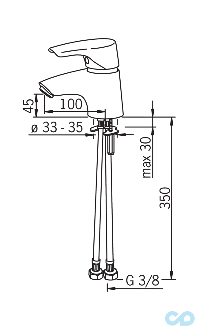 розміри змішувач для раковини oras saga 1910f