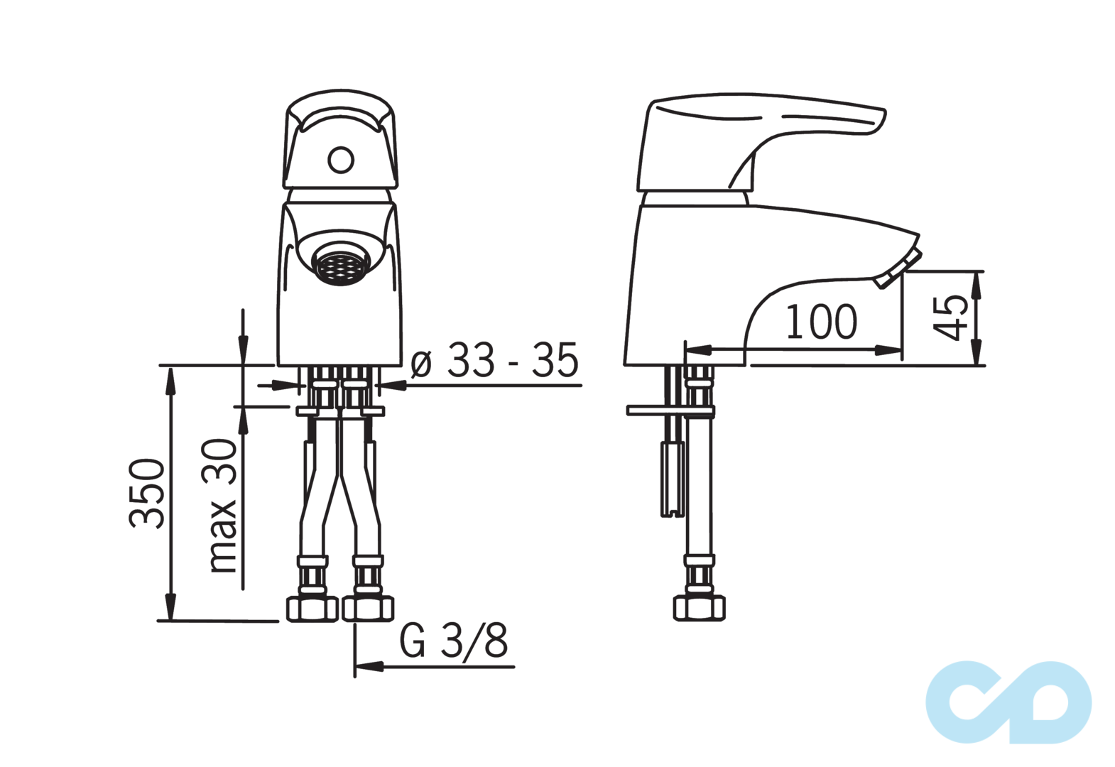 розмір змішувач для раковини oras saga 1910f