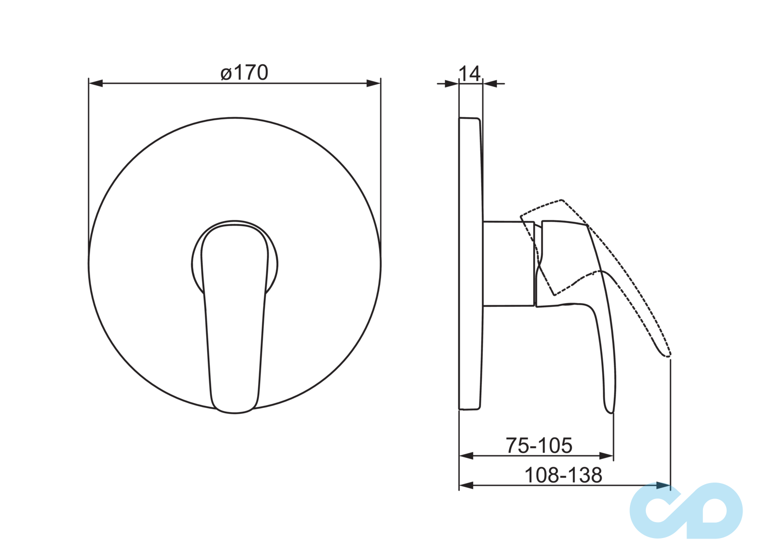 технічна схема Змішувач для душа Oras Safira 1064C