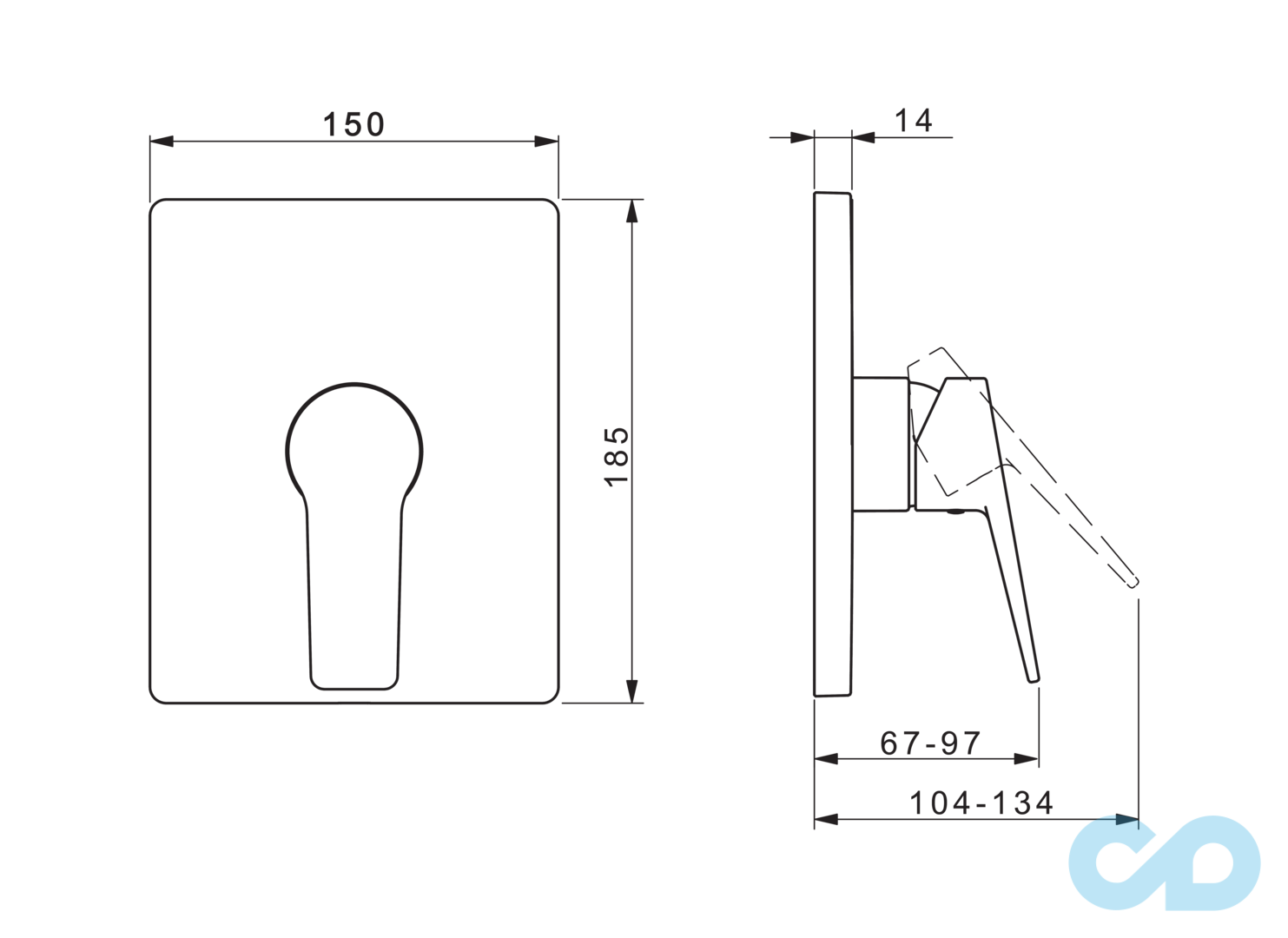 креслення Змішувач для душа Oras Twista 3887
