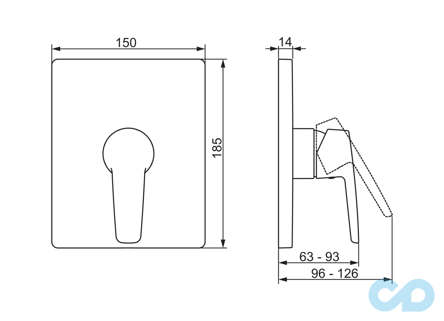 креслення Змішувач для душа Oras Saga 3987
