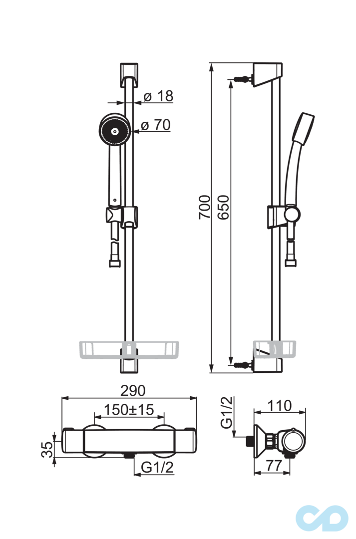 креслення Душова система Oras Nova 7452U