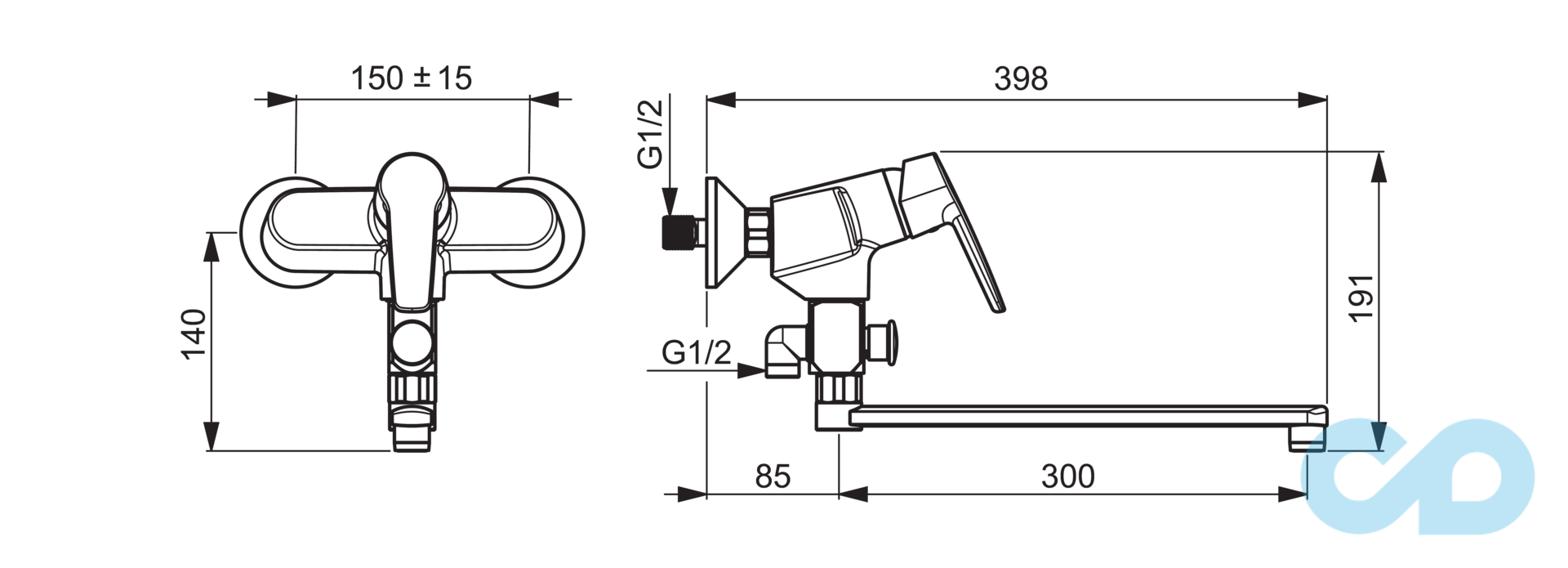 розмір змішувач для ванни і душа oras saga 3942y