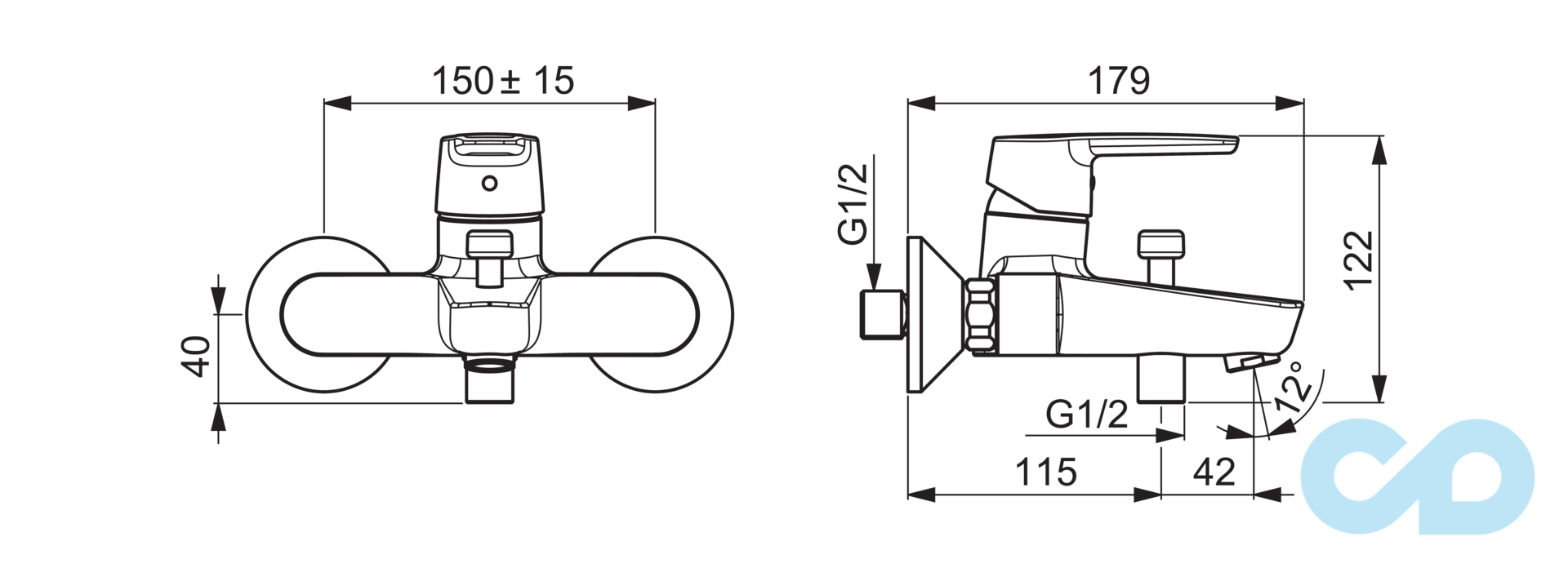 размеры смеситель для ванны и душа oras saga 3940y