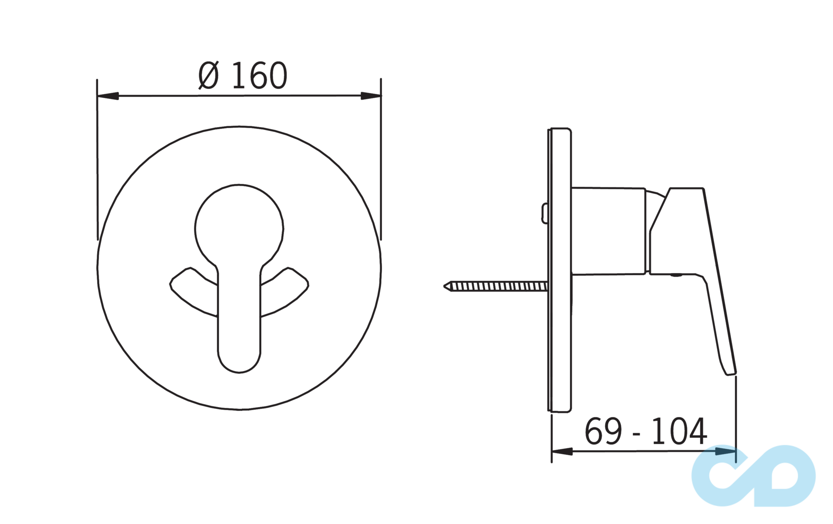 креслення Гігієнічний душ Oras Aquita Bidette 2987.242050