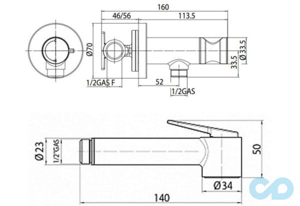чертеж Гигиенический душ Bossini Nikita E37008B00022015