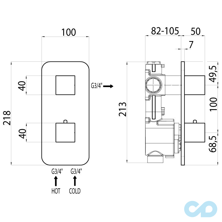 креслення Змішувач Bossini Cube Z032202030