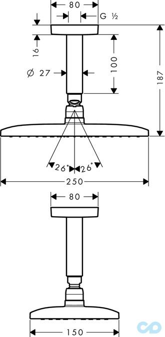 креслення Верхній душ Hansgrohe Raindance E 240 27380000