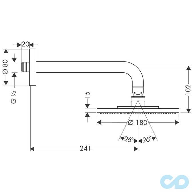 креслення Верхній душ Hansgrohe Raindance S 180 27471000