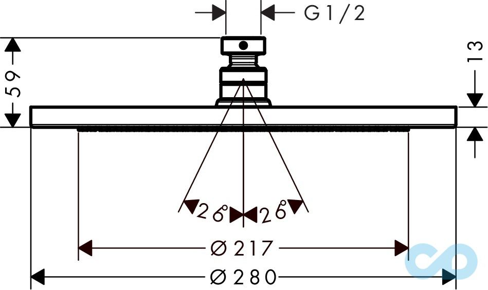 креслення Верхній душ Hansgrohe Croma 280 26221000
