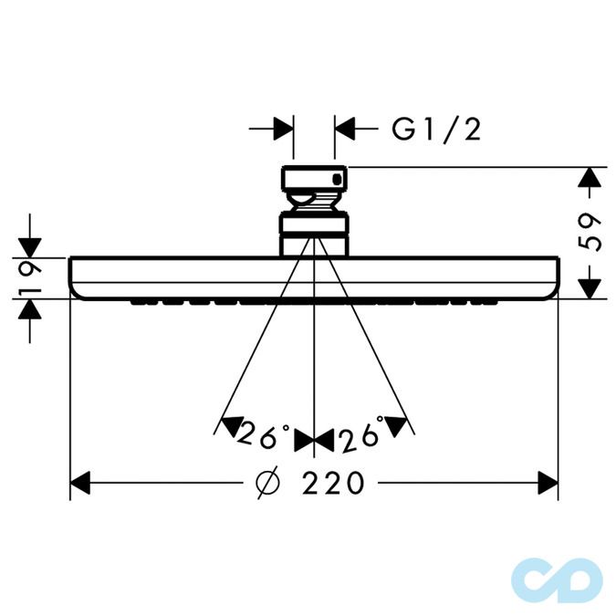 креслення Верхній душ Hansgrohe Croma 220 26464000
