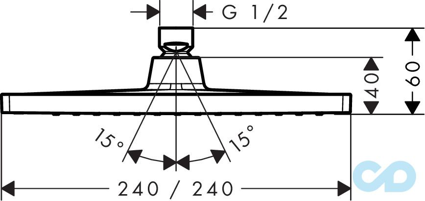 чертеж Верхний душ Hansgrohe Crometta E 240 26722000