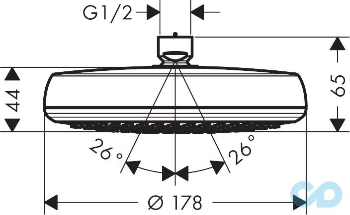 чертеж Верхний душ Hansgrohe Crometta 180 26577400