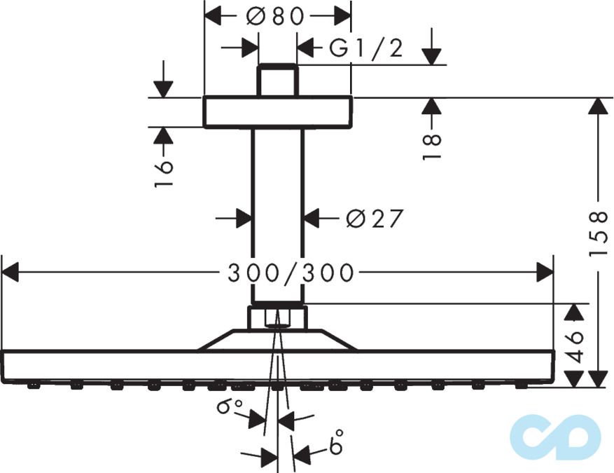 креслення Верхній душ Hansgrohe Raindance E 300 26250000