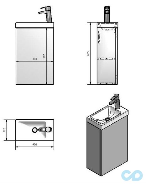 креслення Тумба з умивальником Fancy Marble Ява 40