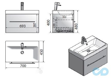 креслення Тумба з умивальником Fancy Marble Corsica 70