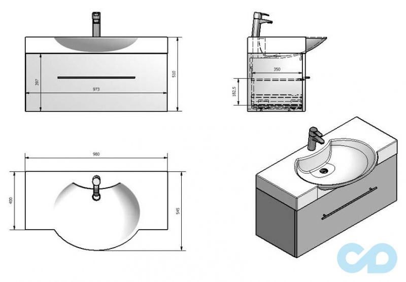 креслення Тумба з умивальником Fancy Marble Sumatra 100