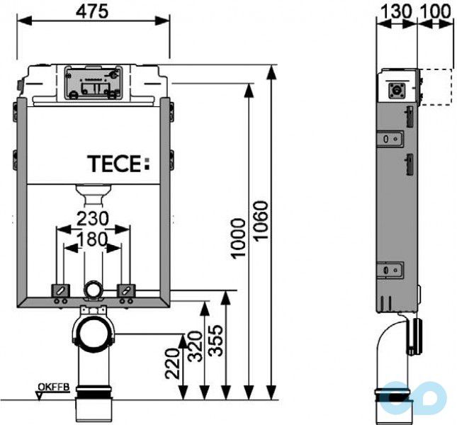 креслення Інсталяція для унітазу TECEbox 9370000