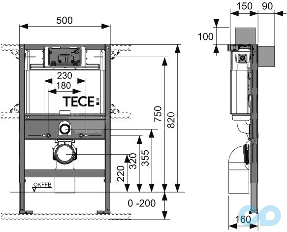 креслення Інсталяція для унітазу TECEprofil 9300001