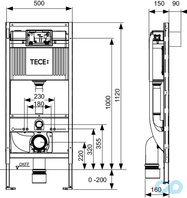 креслення Інсталяція для унітазу TECEprofil 9300079