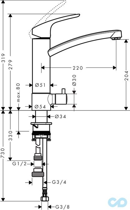 розмір змішувач для кухні hansgrohe focus 31803000