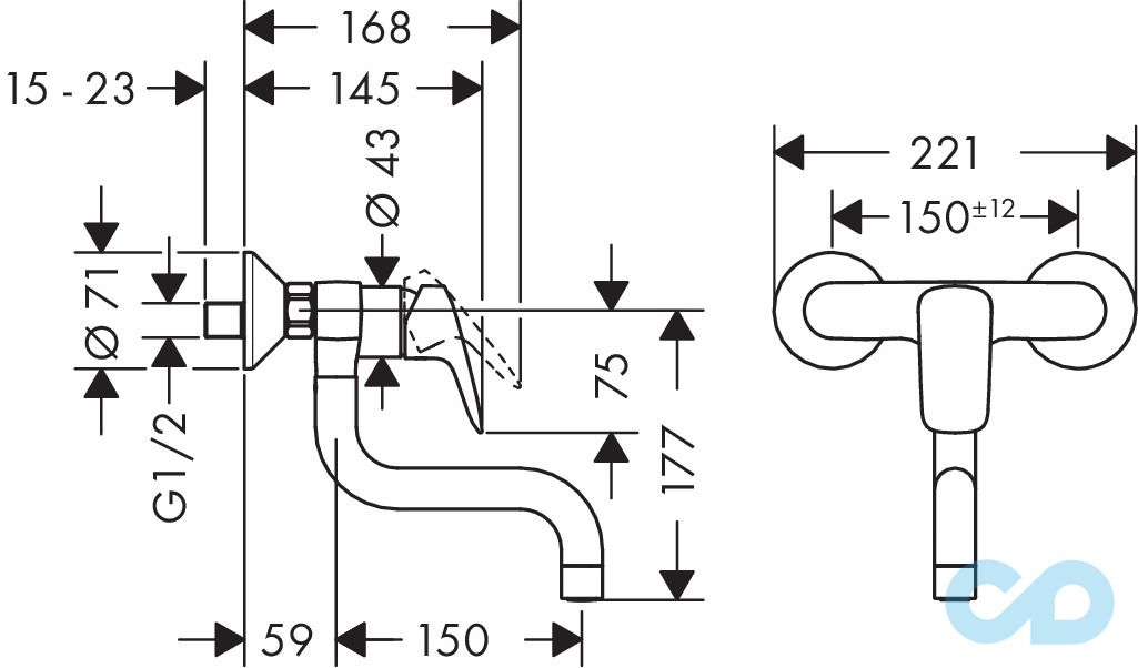 розмір змішувач для кухні hansgrohe logis 71836000