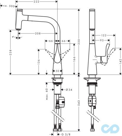 параметри змішувач для кухні hansgrohe metris select 14883800