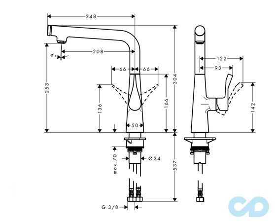 розмір змішувач для кухні hansgrohe metris select 14847000