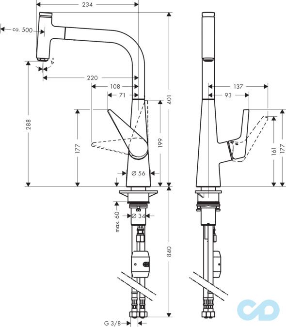 розмір змішувач для кухні hansgrohe talis select s 72821800