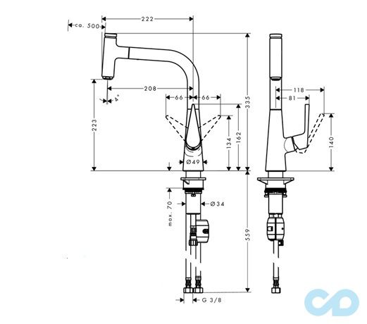 розмір змішувач для кухні hansgrohe talis select s 72822800