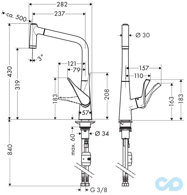 розмір змішувач для кухні hansgrohe metris 14820800