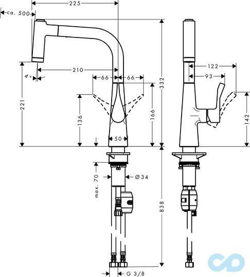 розмір змішувач для кухні hansgrohe metris 14834000