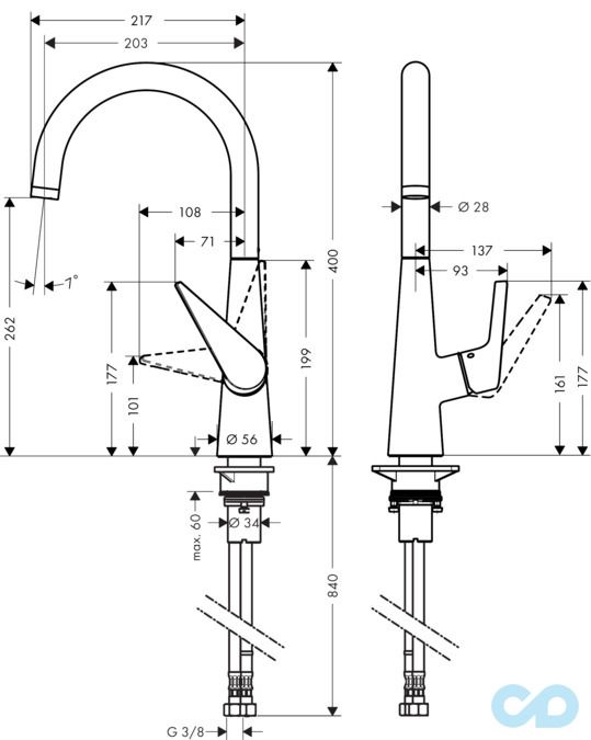 розмір змішувач для кухні hansgrohe talis s 72810000