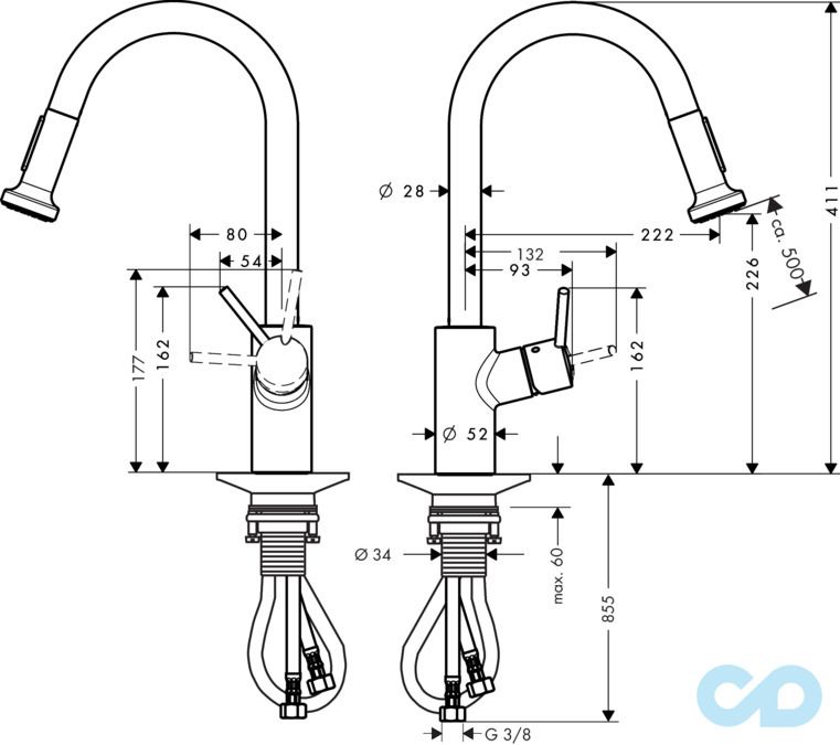розмір змішувач для кухні hansgrohe talis s² variarc 14877000
