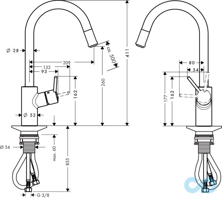 розмір змішувач для кухні hansgrohe talis s² variarc 14872000