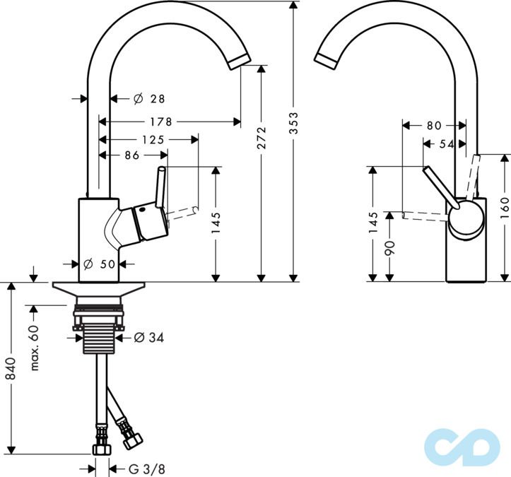 розмір змішувач для кухні hansgrohe talis s² variarc 14870000