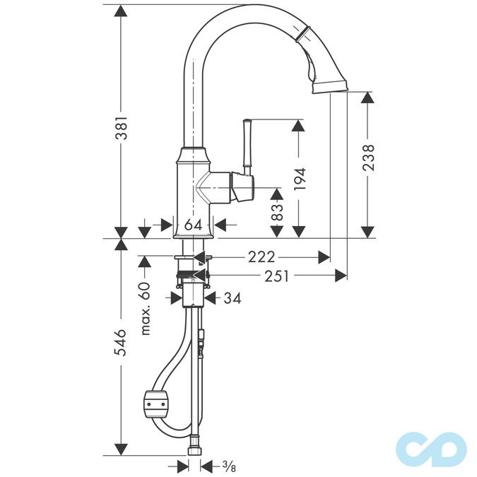 размер смеситель для кухни hansgrohe talis classic 14863000