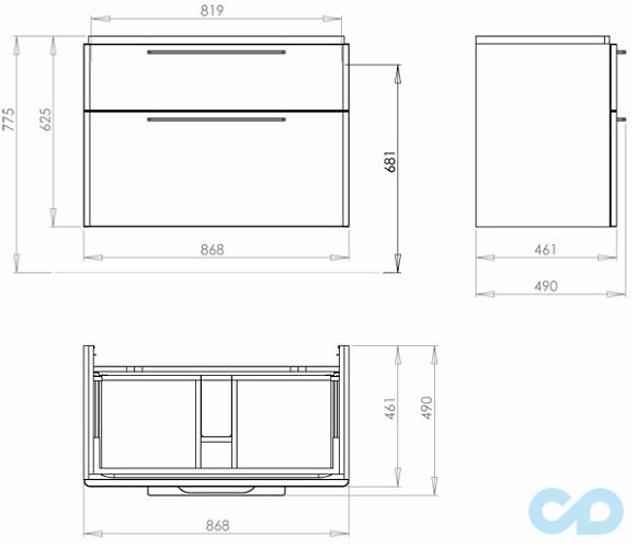 креслення Шафка під умивальник Kolo Traffic 89437000
