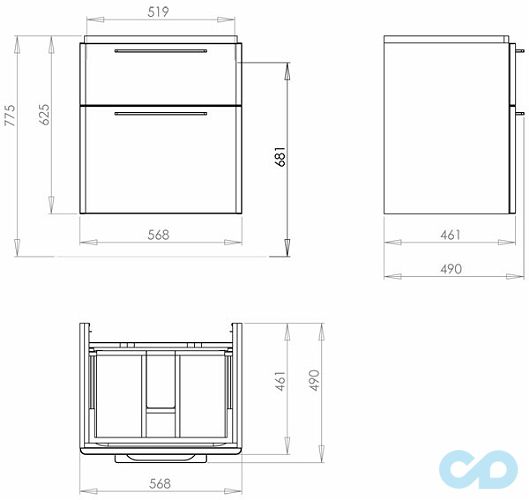 чертеж Шкафчик под умывальник Kolo Traffic 89525000