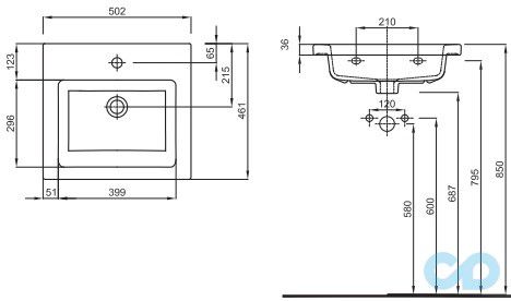 размеры раковина мебельная kolo twins l51950000