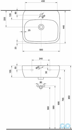 розміри раковина kolo style l21950000