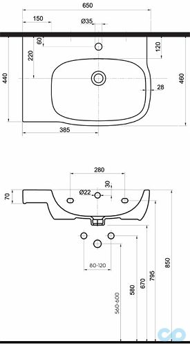 чертеж Раковина Kolo Style L21766000