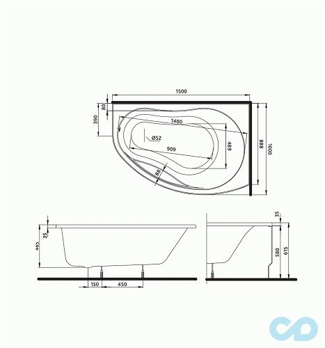 розміри ванна акрилова kolo promise xwa3050000