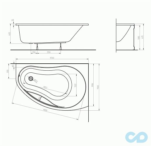 розміри ванна акрилова kolo promise xwa3270000