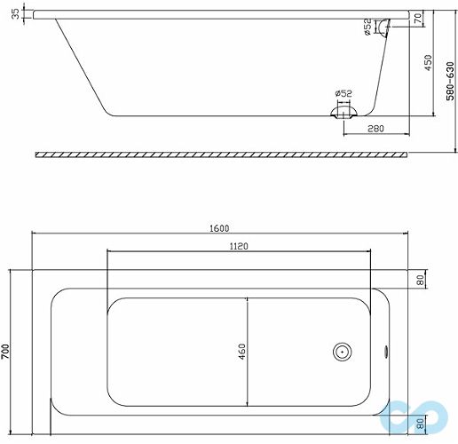 розміри ванна акрилова kolo modo xwp1160101