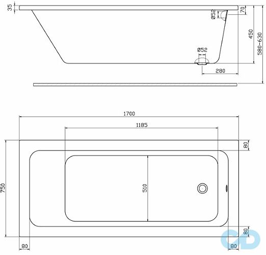розміри ванна акрилова kolo modo xwp1170101