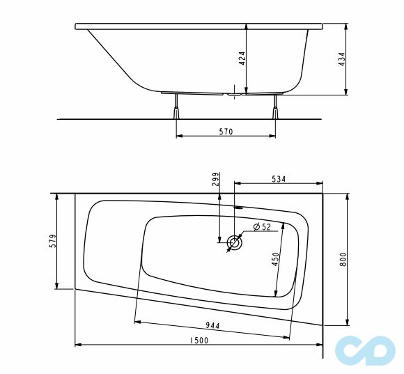 креслення Ванна акрилова Kolo Split XWA1650000
