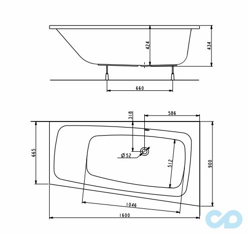 креслення Ванна акрилова Kolo Split XWA1660000