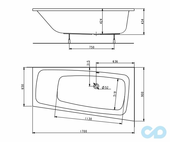 креслення Ванна акрилова Kolo Split XWA1670000