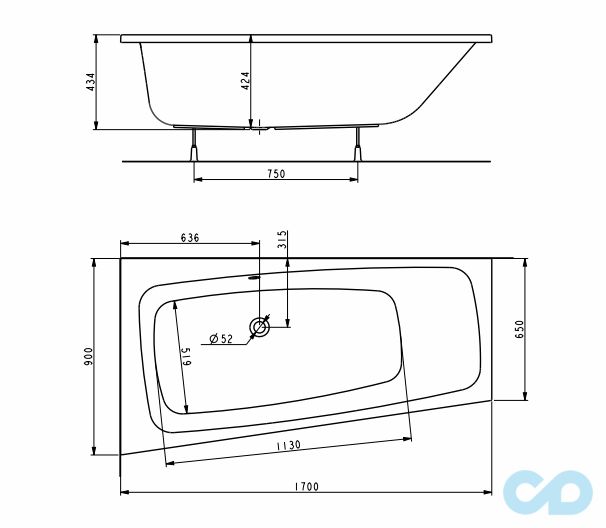 креслення Ванна акрилова Kolo Split XWA1671000